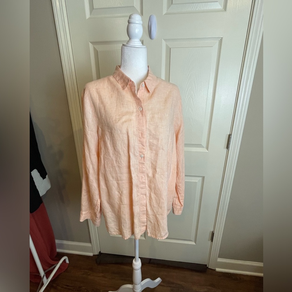 J Jill Love Linen Peach Button-Up Shirt medium - Picture 3 of 12